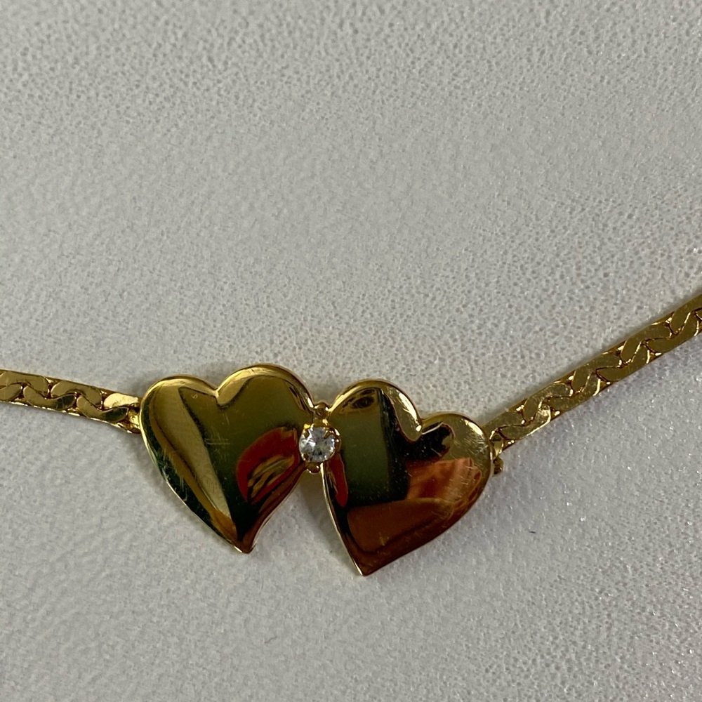 Gold Double Heart Bracelet with Diamond Chip